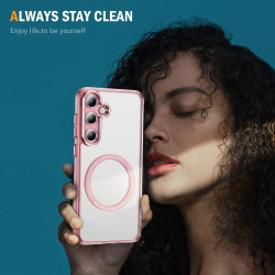 For Samsung Galaxy S24+ 5G Airbag Magsafe PC Hybrid TPU Phone Case(Clear Pink)