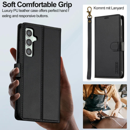 For Samsung Galaxy S24+ 5G LC.IMEEKE L2 Series Detachable Magsafe PU Phone Case with Lanyard(Black)