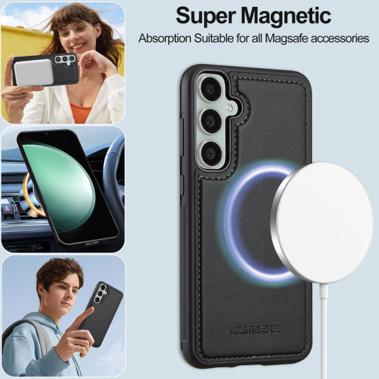 For Samsung Galaxy S24+ 5G LC.IMEEKE L2 Series Detachable Magsafe PU Phone Case with Lanyard(Black)