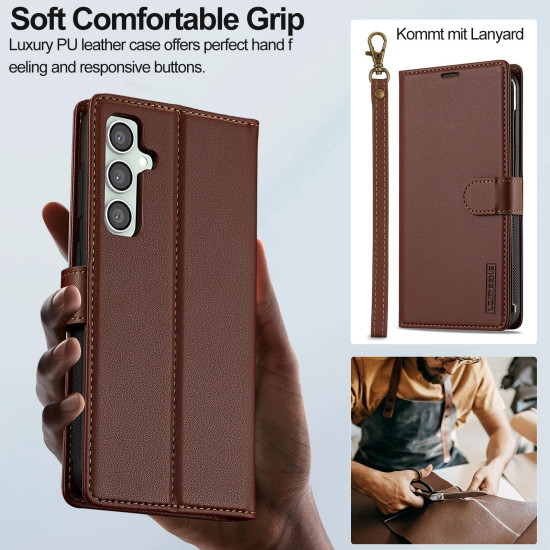 For Samsung Galaxy S24+ 5G LC.IMEEKE L2 Series Detachable Magsafe PU Phone Case with Lanyard(Brown)