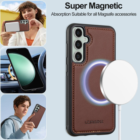 For Samsung Galaxy S24+ 5G LC.IMEEKE L2 Series Detachable Magsafe PU Phone Case with Lanyard(Brown)