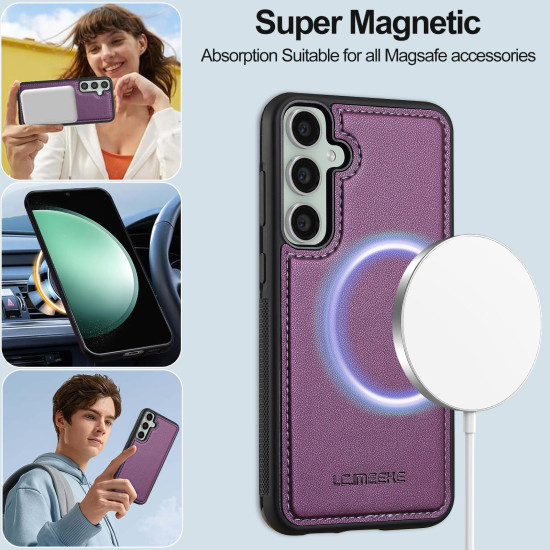 For Samsung Galaxy S24+ 5G LC.IMEEKE L2 Series Detachable Magsafe PU Phone Case with Lanyard(Purple)
