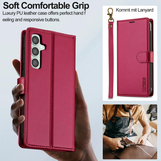 For Samsung Galaxy S24+ 5G LC.IMEEKE L2 Series Detachable Magsafe PU Phone Case with Lanyard(Red)