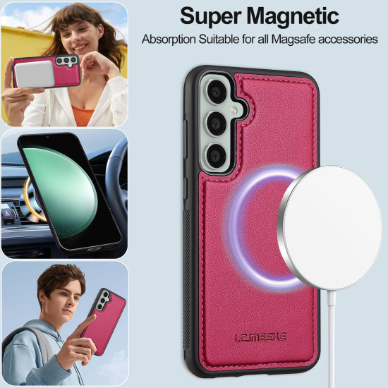 For Samsung Galaxy S24+ 5G LC.IMEEKE L2 Series Detachable Magsafe PU Phone Case with Lanyard(Red)