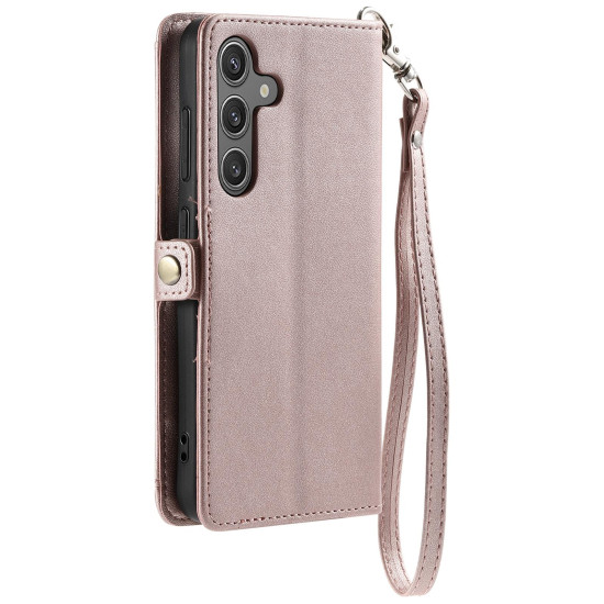 For Samsung Galaxy S24+ 5G Wallet Multi-card Slot Leather Phone Case with Lanyard(Rose Gold)