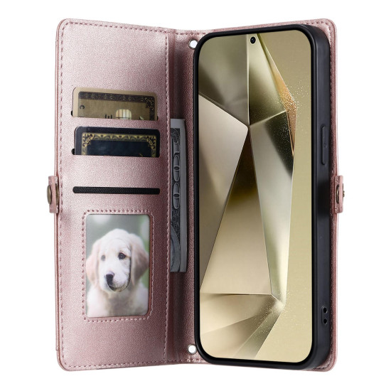 For Samsung Galaxy S24+ 5G Wallet Multi-card Slot Leather Phone Case with Lanyard(Rose Gold)