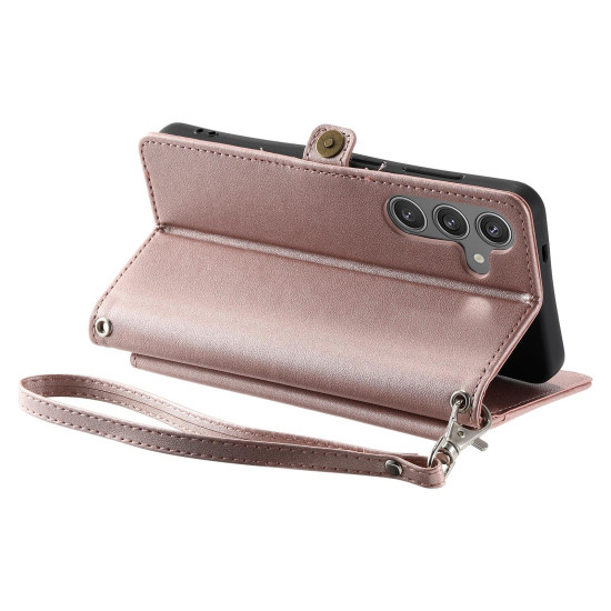 For Samsung Galaxy S24+ 5G Wallet Multi-card Slot Leather Phone Case with Lanyard(Rose Gold)