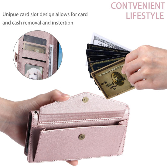 For Samsung Galaxy S24+ 5G Wallet Multi-card Slot Leather Phone Case with Lanyard(Rose Gold)