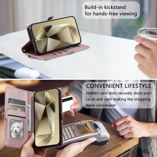 For Samsung Galaxy S24+ 5G Wallet Multi-card Slot Leather Phone Case with Lanyard(Rose Gold)