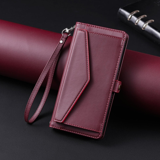 For Samsung Galaxy S24+ 5G Wallet Multi-card Slot Leather Phone Case with Lanyard(Wine Red)