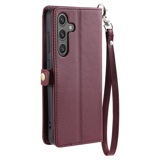 For Samsung Galaxy S24+ 5G Wallet Multi-card Slot Leather Phone Case with Lanyard(Wine Red)