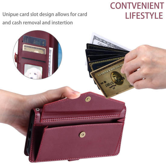 For Samsung Galaxy S24+ 5G Wallet Multi-card Slot Leather Phone Case with Lanyard(Wine Red)