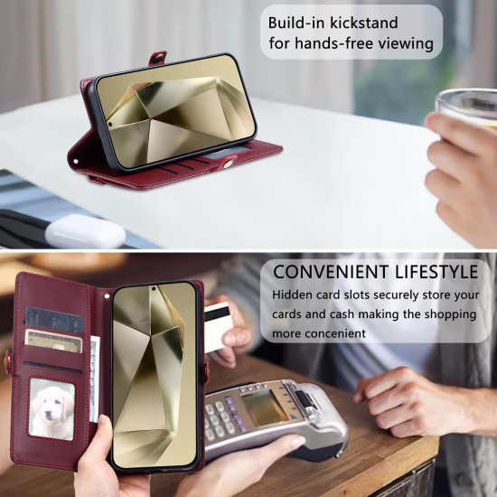 For Samsung Galaxy S24+ 5G Wallet Multi-card Slot Leather Phone Case with Lanyard(Wine Red)