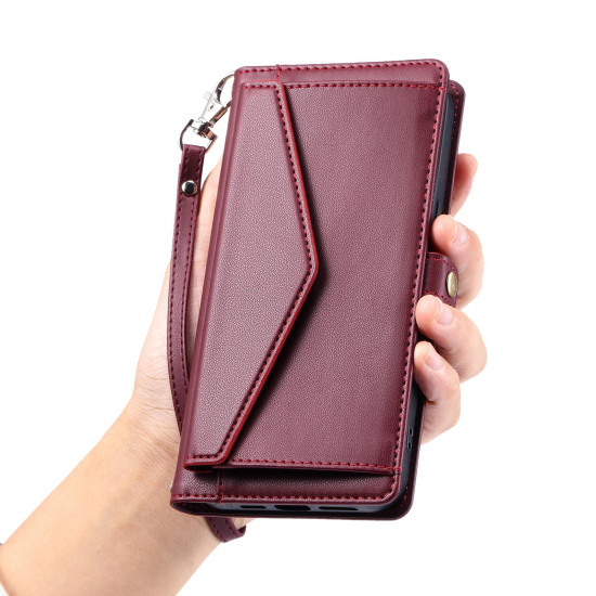 For Samsung Galaxy S24+ 5G Wallet Multi-card Slot Leather Phone Case with Lanyard(Wine Red)
