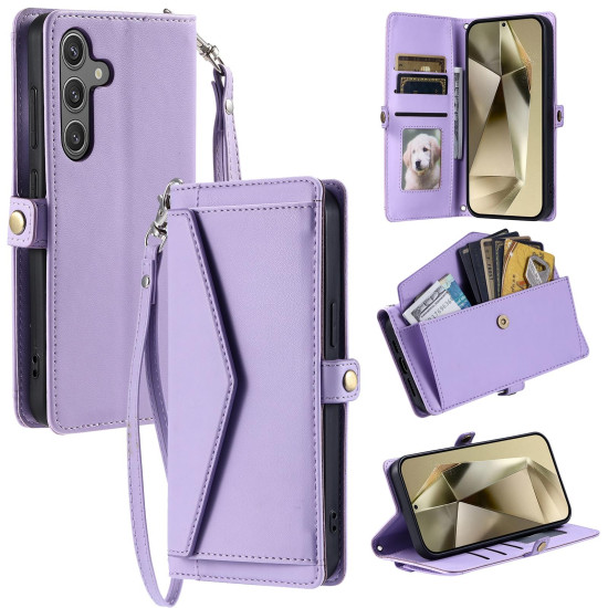 For Samsung Galaxy S24+ 5G Wallet Multi-card Slot Leather Phone Case with Lanyard(Purple)