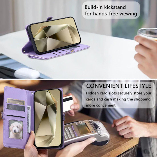 For Samsung Galaxy S24+ 5G Wallet Multi-card Slot Leather Phone Case with Lanyard(Purple)