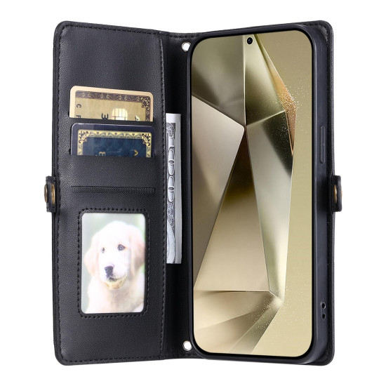 For Samsung Galaxy S24+ 5G Wallet Multi-card Slot Leather Phone Case with Lanyard(Black)