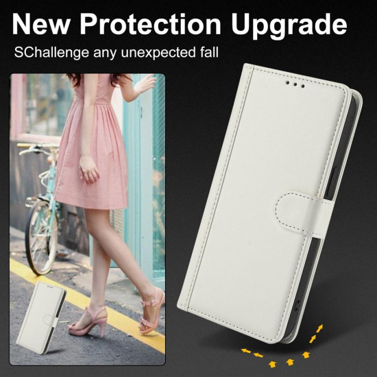 For Samsung Galaxy S24+ 5G Skin Feel Pure Color Card Slots Leather Phone Case with Dual Lanyard(White)