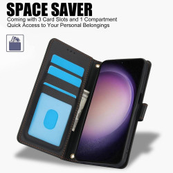 For Samsung Galaxy S24+ 5G Skin Feel Pure Color Card Slots Leather Phone Case with Dual Lanyard(Black)