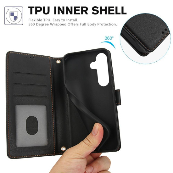 For Samsung Galaxy S24+ 5G Skin Feel Pure Color Card Slots Leather Phone Case with Dual Lanyard(Black)