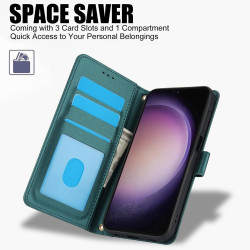 For Samsung Galaxy S24+ 5G Skin Feel Pure Color Card Slots Leather Phone Case with Dual Lanyard(Green)
