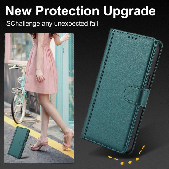 For Samsung Galaxy S24+ 5G Skin Feel Pure Color Card Slots Leather Phone Case with Dual Lanyard(Green)