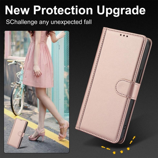 For Samsung Galaxy S24+ 5G Skin Feel Pure Color Card Slots Leather Phone Case with Dual Lanyard(Rose Gold)