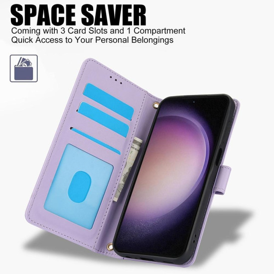 For Samsung Galaxy S24+ 5G Skin Feel Pure Color Card Slots Leather Phone Case with Dual Lanyard(Purple)