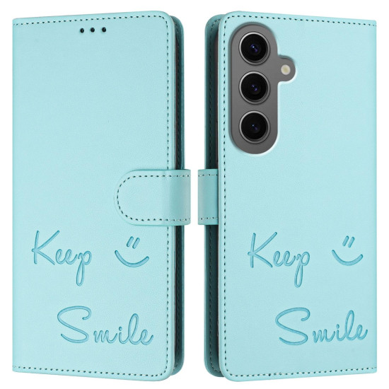 For Samsung Galaxy S24+ 5G Smile Embossing RFID Leather Phone Case(Mint Green)
