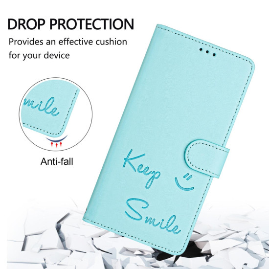 For Samsung Galaxy S24+ 5G Smile Embossing RFID Leather Phone Case(Mint Green)