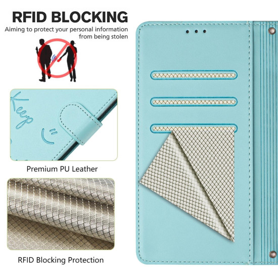 For Samsung Galaxy S24+ 5G Smile Embossing RFID Leather Phone Case(Mint Green)