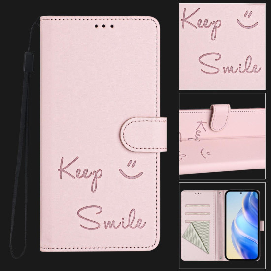 For Samsung Galaxy S24+ 5G Smile Embossing RFID Leather Phone Case(Pink)