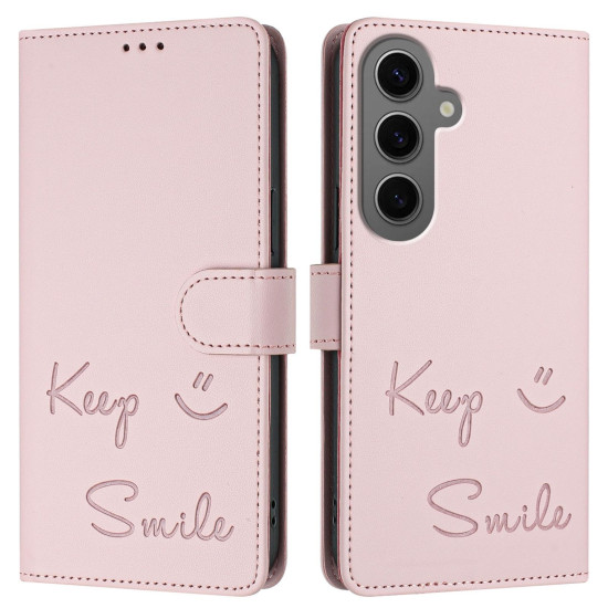 For Samsung Galaxy S24+ 5G Smile Embossing RFID Leather Phone Case(Pink)