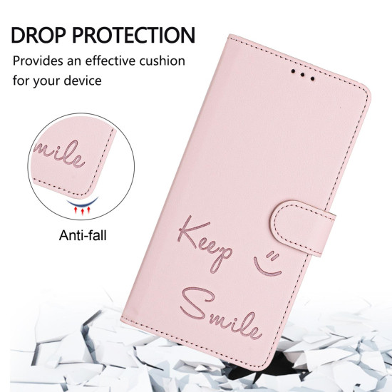 For Samsung Galaxy S24+ 5G Smile Embossing RFID Leather Phone Case(Pink)