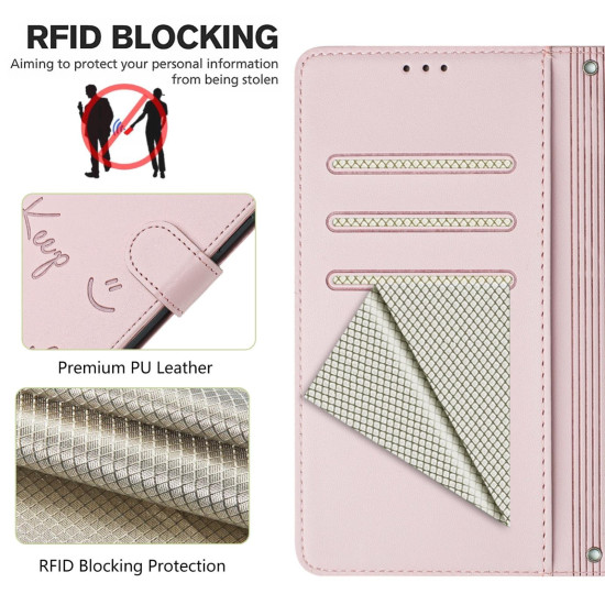 For Samsung Galaxy S24+ 5G Smile Embossing RFID Leather Phone Case(Pink)