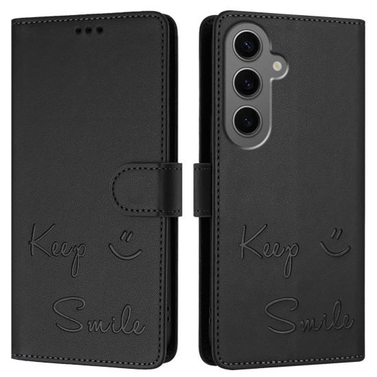For Samsung Galaxy S24+ 5G Smile Embossing RFID Leather Phone Case(Black)