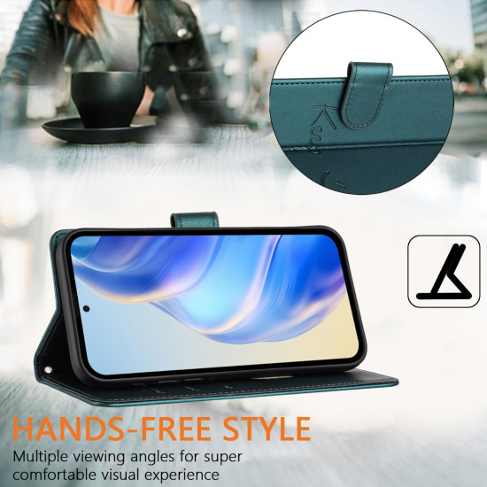 For Samsung Galaxy S24+ 5G Smile Embossing RFID Leather Phone Case(Peacock Green)