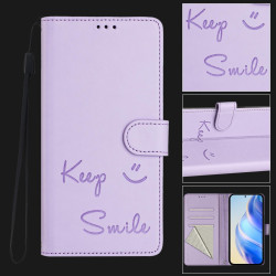 For Samsung Galaxy S24+ 5G Smile Embossing RFID Leather Phone Case(Light Purple)