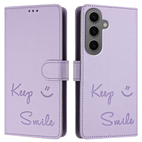 For Samsung Galaxy S24+ 5G Smile Embossing RFID Leather Phone Case(Light Purple)