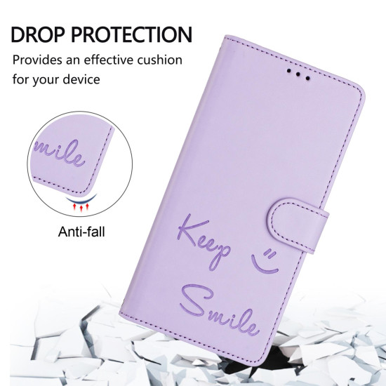 For Samsung Galaxy S24+ 5G Smile Embossing RFID Leather Phone Case(Light Purple)