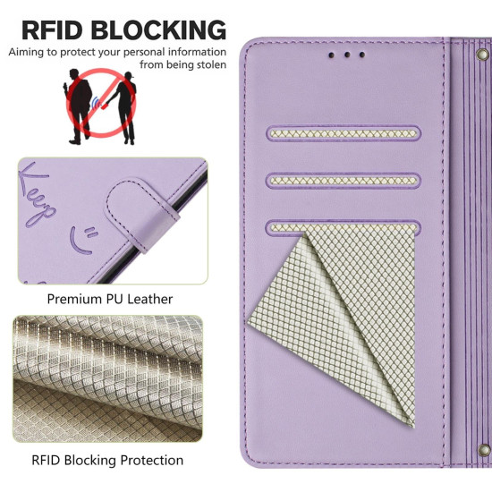 For Samsung Galaxy S24+ 5G Smile Embossing RFID Leather Phone Case(Light Purple)