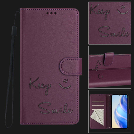 For Samsung Galaxy S24+ 5G Smile Embossing RFID Leather Phone Case(Violet)