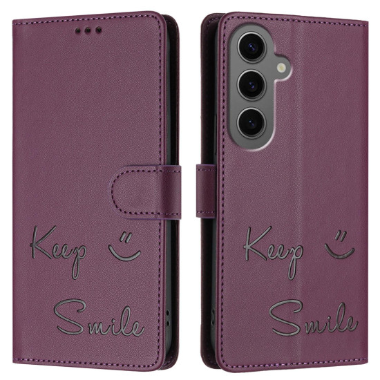 For Samsung Galaxy S24+ 5G Smile Embossing RFID Leather Phone Case(Violet)