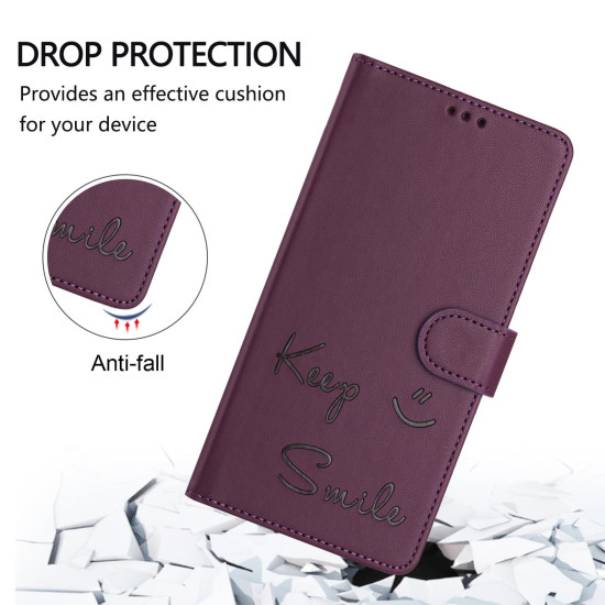 For Samsung Galaxy S24+ 5G Smile Embossing RFID Leather Phone Case(Violet)