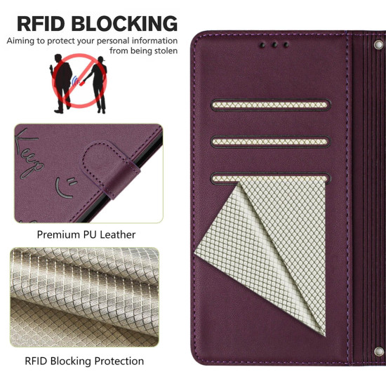 For Samsung Galaxy S24+ 5G Smile Embossing RFID Leather Phone Case(Violet)
