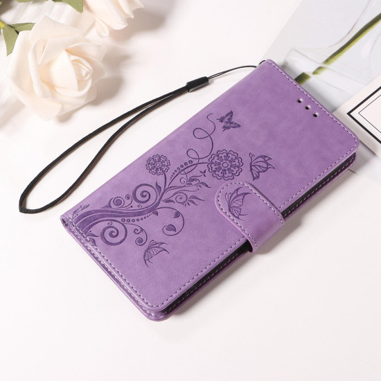 For Samsung Galaxy S24+ 5G Embossed Butterfly Flowers Leather Phone Case(Purple)