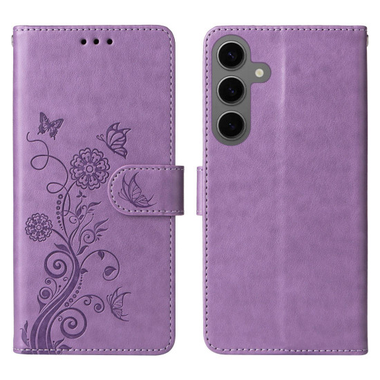 For Samsung Galaxy S24+ 5G Embossed Butterfly Flowers Leather Phone Case(Purple)