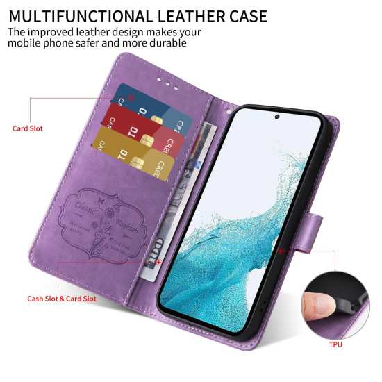 For Samsung Galaxy S24+ 5G Embossed Butterfly Flowers Leather Phone Case(Purple)