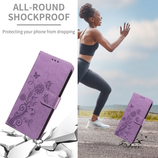 For Samsung Galaxy S24+ 5G Embossed Butterfly Flowers Leather Phone Case(Purple)