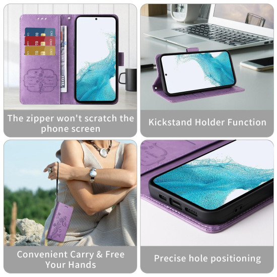 For Samsung Galaxy S24+ 5G Embossed Butterfly Flowers Leather Phone Case(Purple)